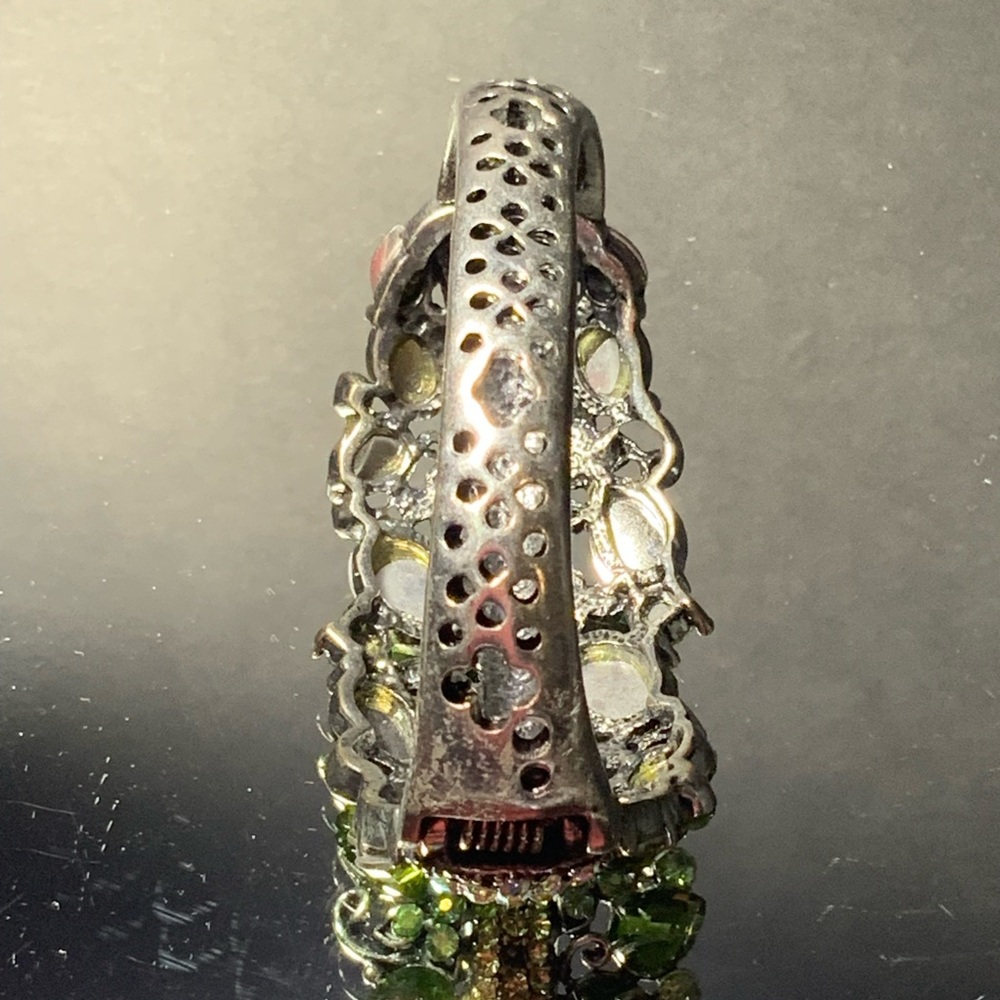 Vintage Elegant Green Crystal Bracelet Rhinestones Hinged Opening - Picture 6 of 9